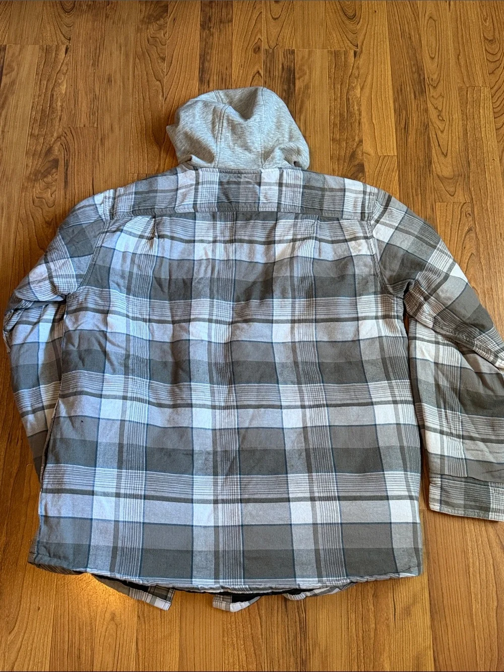 Wrangler Gray and White Plaid Hooded Jacket